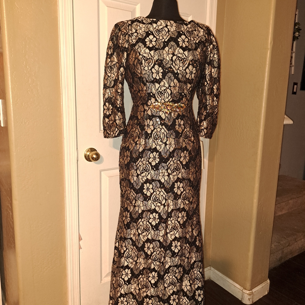 Elegant Black and Gold Lace Dress